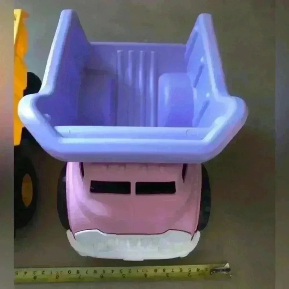 Green Toys Pink and Purple Dump Truck and Yellow Truck - Picture 2 of 5